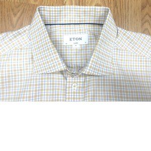 Eton Beige and Blue Check Dress Shirt